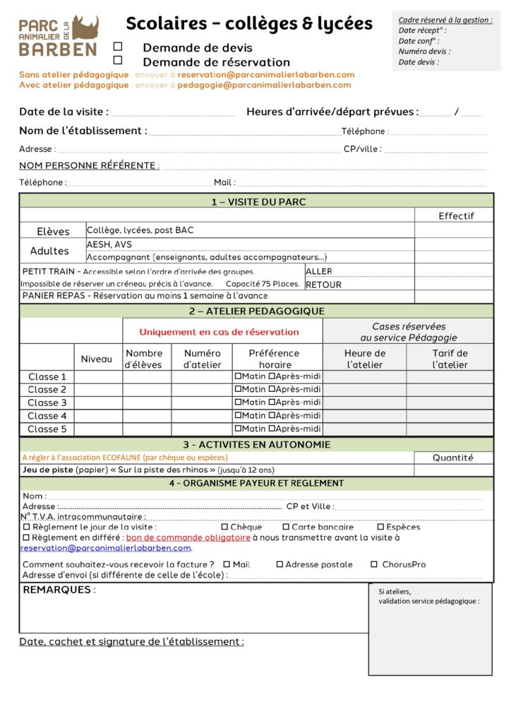 Devis et réservation
